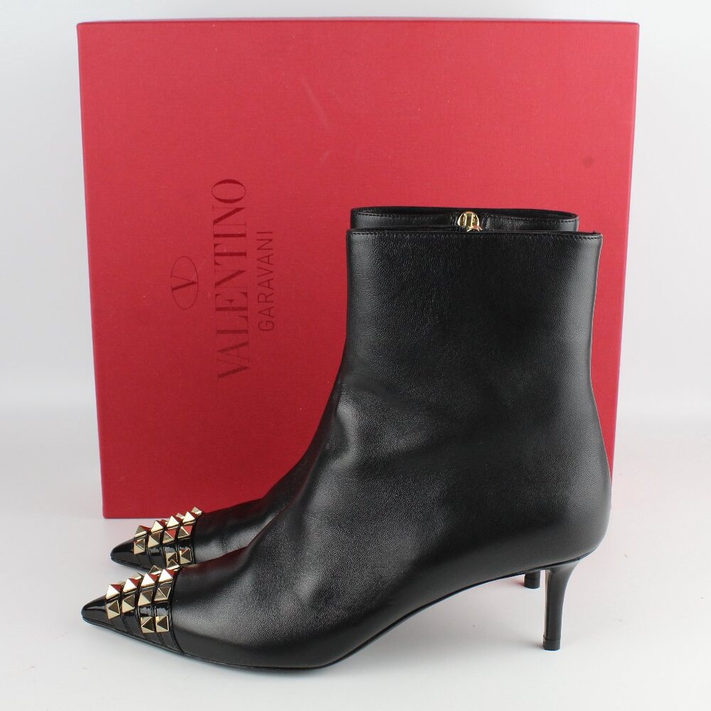 NEW Valentino Rockstud Pointed Ankle Boot – Sleek Kitten Heel w Studded Toe Edge